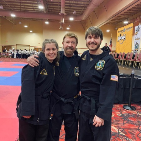 Dakota Alan Norris with his father Chuck Norris and sister Danilee Kelly Norris.